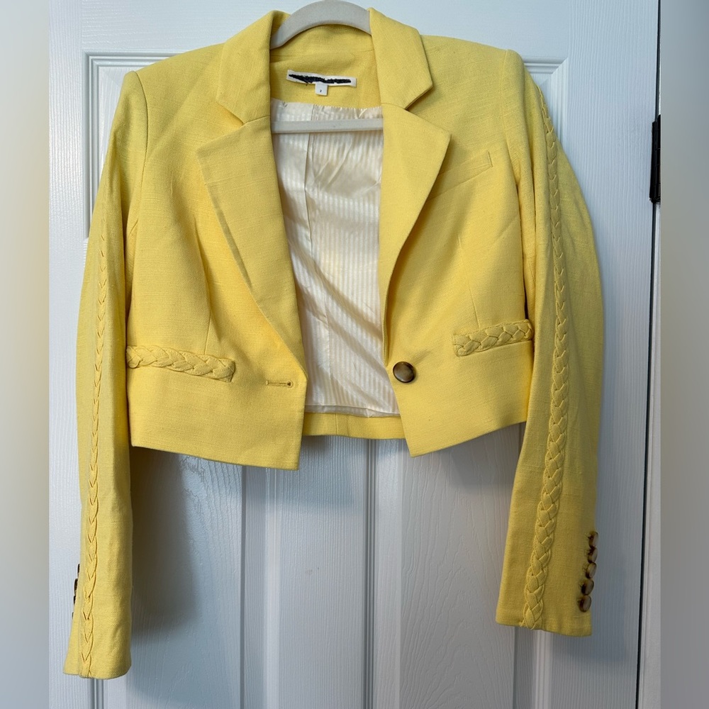 NWOT VERONICA BEARD YELLOW CROPPED BRAIDED JACKET! SIZE 2!